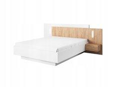Łóżko ze stolikami + oświetlenie 264x102x218 cm system 3D biały / craft złoty do sypialni 