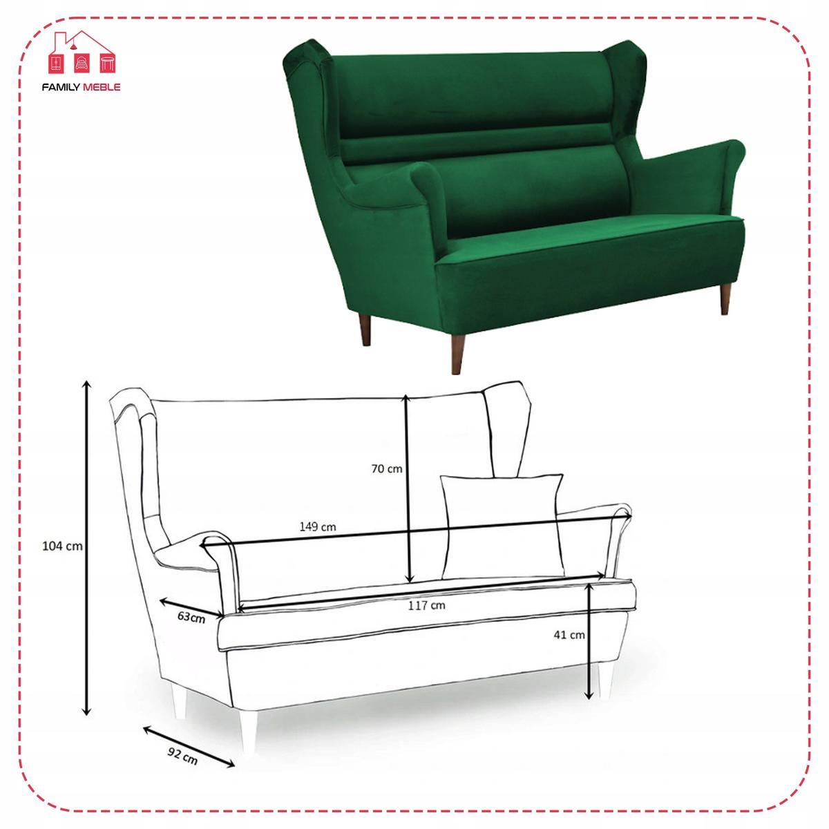 Zestaw wypoczynkowy ZOJA sofa + 2 fotele + 2 podnóżki butelkowa zieleń do salonu  5 Full Screen